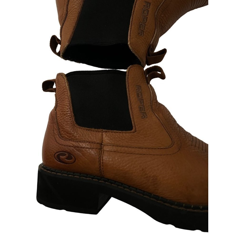 Roper Mens Brown Leather Lucas Ankle Boots US 10.5 Pull On Non Slip Comfort New - Picture 7 of 14